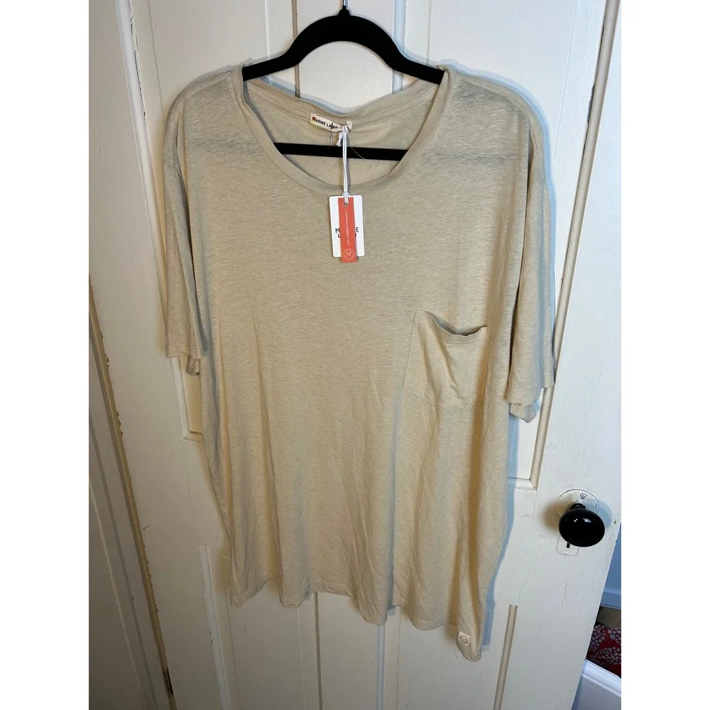 Marine Layer Mens Relaxed Hemp Cotton Tee Sand Beige Pocket T-Shirt XL NEW